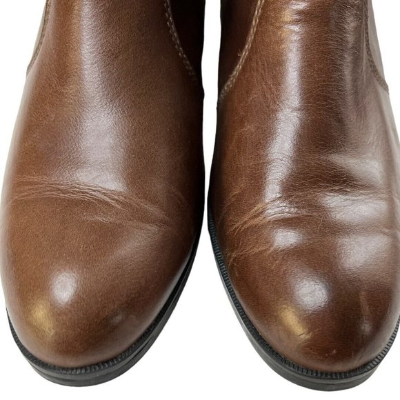 Cougar Boots Womens 7M Brown Leather Gold Tone Zip Almond Toe Block Ankle Shaft - Picture 4 of 10